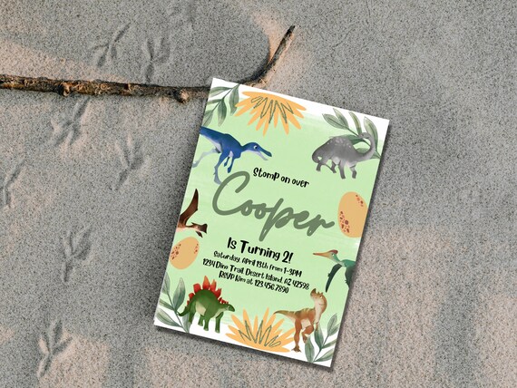 Dinosaur Birthday Invitation PRINTABLE EDITABLE Stomp on - Etsy