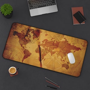 Große Neopren-Schreibtischmatte für Computer-Geek, alt aussehende Karten-Matrosen oder Reise-Enthusiasten; Tolles Geschenk für Home Office Decor oder Schreibtischzubehör