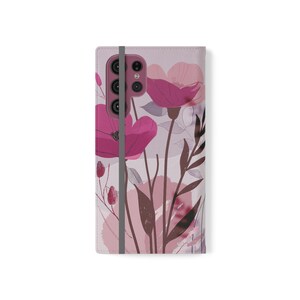 Boho portemonnee-telefoonhoesje met bloemen en creditcardhouder, rode flipcover voor dames, stijlvol en functioneel boho-telefoonhoesje