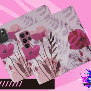 Boho Floral Faux Leather Wallet Phone Case: Red Flip Cover