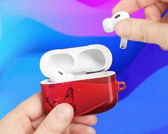 レッドバタフライAirPodsケース：カラビナ付き傷防止カバー - Etsy 日本