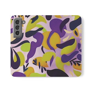 Funda tipo cartera para iPhone 16 Galaxy S25; funda tipo cartera de piel sintética con colores vibrantes y llamativos.