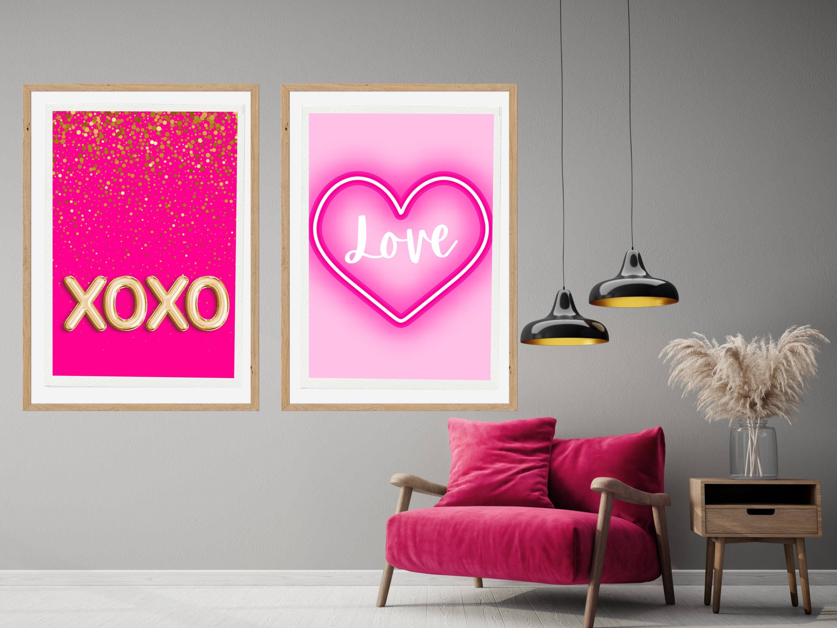 Preppy Wall Art Dorm Room Decor Set of 7 Poster Prints Pink and Gold ...