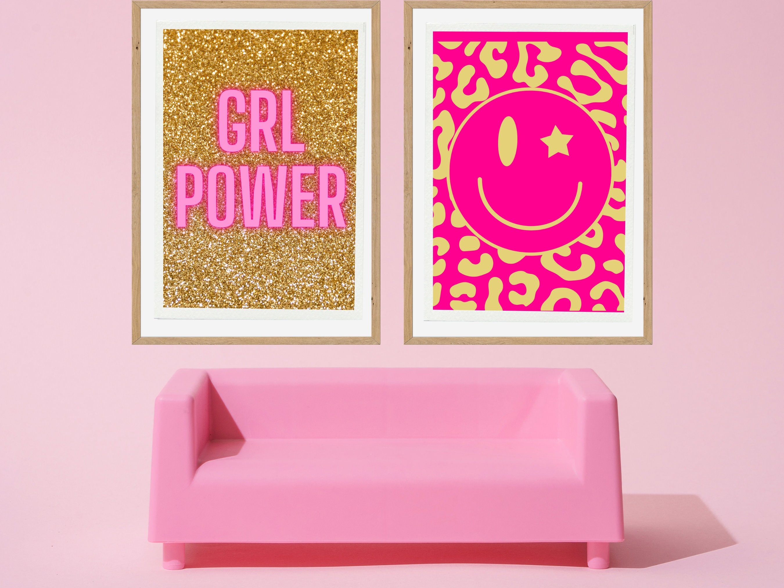 Preppy Wall Art Dorm Room Decor Set of 7 Poster Prints Pink and Gold ...