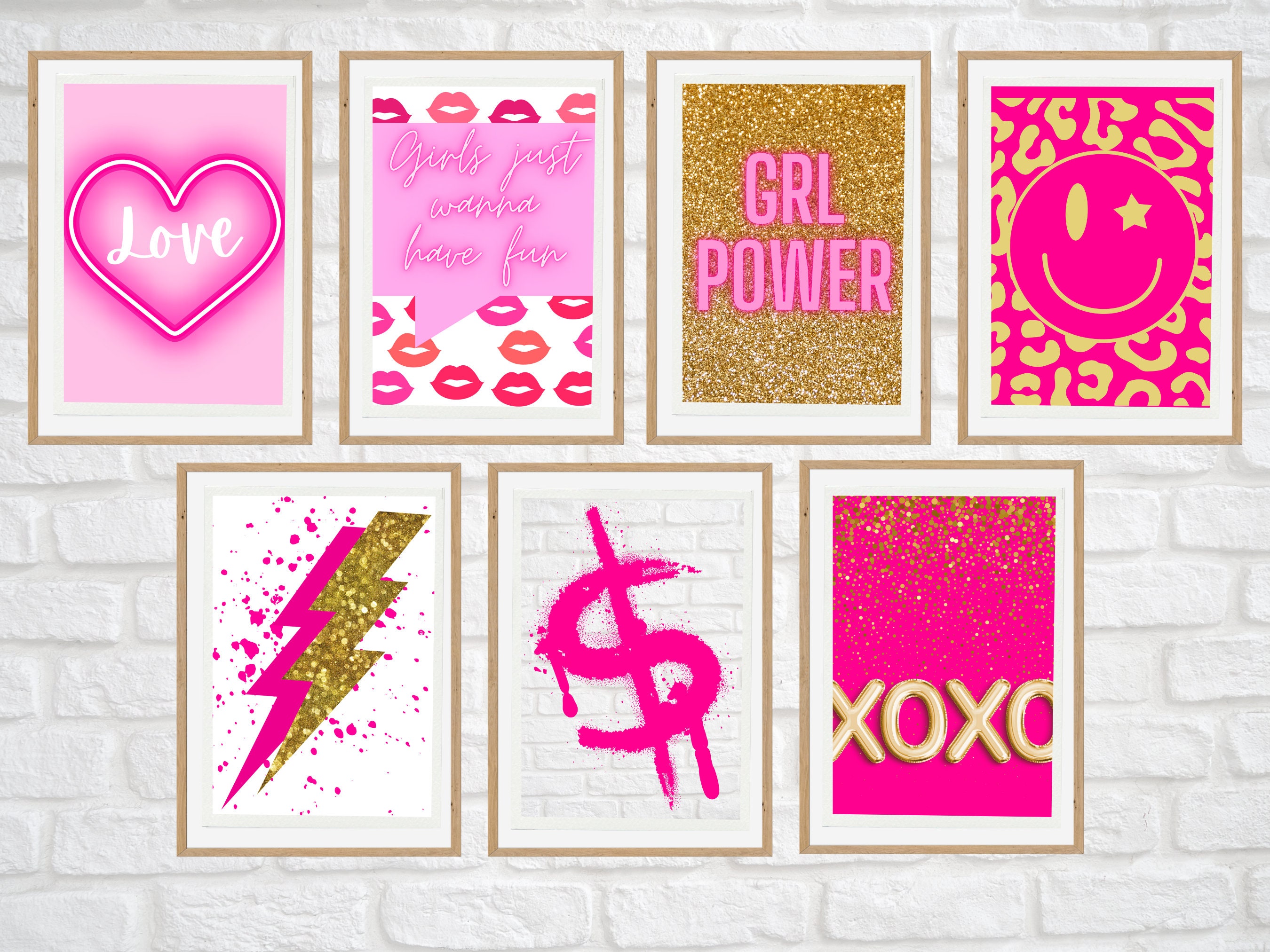 WALTSOM Preppy Room Decor - Hot Pink Canvas Wall Art Set for Teen Girls  Bedroom and College Dorm, 8x10 inch