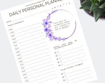 Daily Planner, Positive Affirmation, Instant Download, Goals Planner, Daily Schedule, Printable Planner