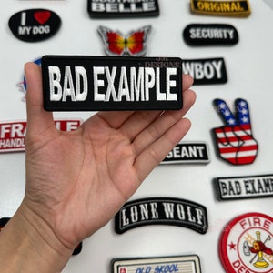 Slecht voorbeeld opstrijkpatch | Opstrijkbaar | Vetgedrukte patch | Grappige patches | Hoedenstang|Vrachtwagenhoed