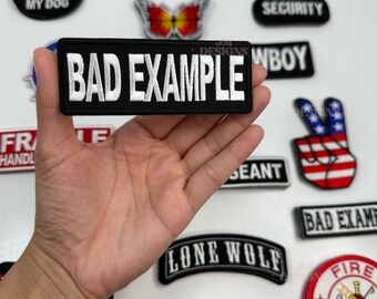 Slecht voorbeeld opstrijkpatch | Opstrijkbaar | Vetgedrukte patch | Grappige patches | Hoedenstang|Vrachtwagenhoed