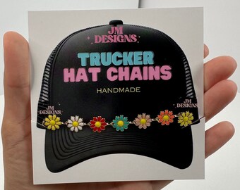 Cadenas para gorras de camionero/ Cadenas para gorras con flores de colores/ Accesorios para gorras/ Cadenas de moda/ Sombrero de vaquero/ Collar para gorras