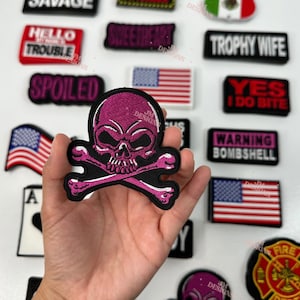 Pink Skull Iron On Patch |Iron On | Patch| Pink Patches | Hat Bar|Trucker Hat