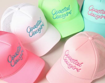 Coastal Cowgirl Trucker Hats| Cowgirl Hat| Embroidered Hat| High Profile in All Colors | Trucker Foam Hat| Adjustable |SnapBack