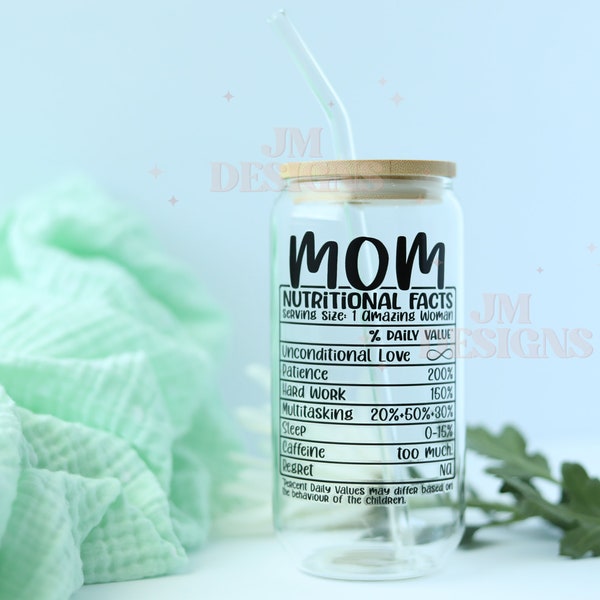 Mom Nutritional Facts Glass Coffee Cup| Mothers Day Gift| Gifts For Mom| Mama|