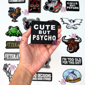 Niedlich aber Psycho Bügelbild | Millennials Aufnäher | Lustige Aufnäher | Hutstange|Trucker Hut
