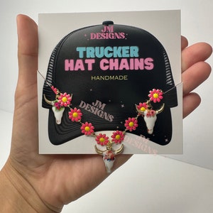 Trucker Hat Chains| Cow Head Pendants with Rose Red Flowers Hat Chain| hat accessories| trendy chains| Cowboy Hat| Hat Necklace