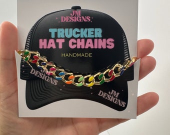 Cadenas para gorras de camionero/ Cadena para gorra arcoíris/ Accesorios para gorras/ Cadenas de moda/ Sombrero de vaquero/ Collar para gorra