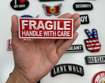 Fragile Handle with Care Iron On Patch |Iron On |Bold Patch| Funny Patches | Hat Bar|Trucker Hat