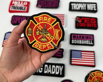 Fire Department Iron On Patch |Iron On | Patch| Trendy Patches | Hat Bar|Trucker Hat