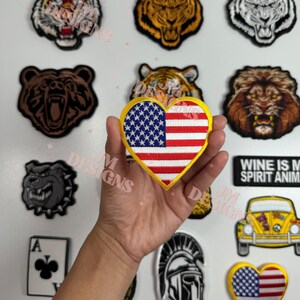 Gold Border Heart Shape U.S.A Flag Iron On Patch |Iron On |Bold Patch| Fourth Of July Patches | Hat Bar|Trucker Hat