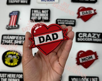Heart Dad Iron On Patch |Iron On | Bold Patch| Funny Patches | Hat Bar|Trucker Hat