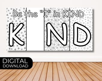 Póster para colorear "Sé el "yo" en Kind": Actividad grupal, Mensaje positivo (Descarga digital)