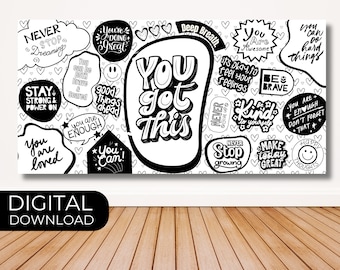 Póster para colorear "¡Tú puedes!": Actividad positiva de gran tamaño (Descarga digital)