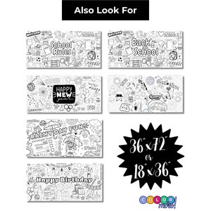 Puede incluir: Una colecci&oacute;n de p&aacute;ginas para colorear en blanco y negro con temas como "School Rules", "Back School", "Happy New Year", "Rainy Day Fun" y "Happy Birthday". Opciones de tama&ntilde;o: 91 cm x 183 cm o 46 cm x 91 cm.