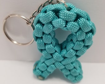 Teal Ovarian Cancer Ribbon Paracord Keychain