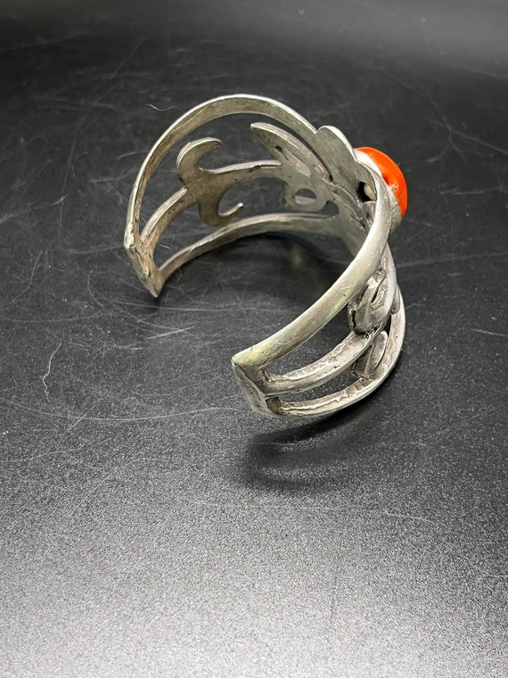 Vintage Hand Made Silver and Coral Cuff Bracelet - image 3
