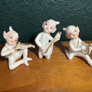 Set of Very Rare Lipper and Mann Elf Pixie Band - Harp, Lute and Violin, Mid Century Collectables