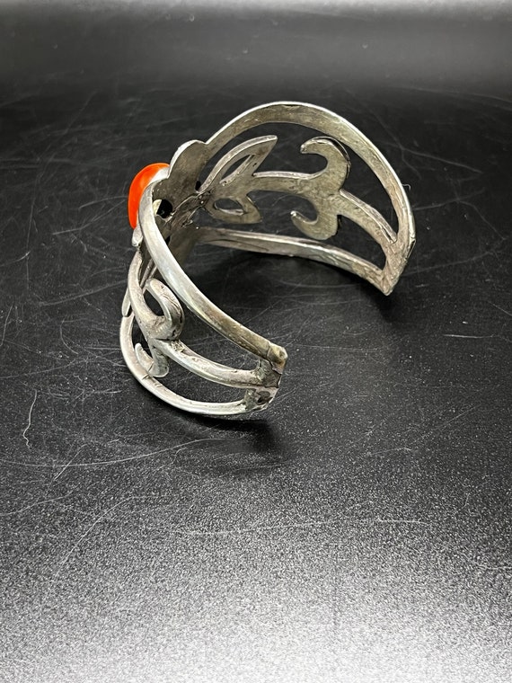 Vintage Hand Made Silver and Coral Cuff Bracelet - image 2