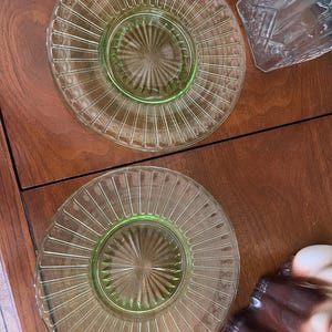 Vaseline Uranium Glass, Antique Hazel Atlas Ribbon Plates, 1930s Era,  More to Come!
