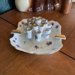 vintage porcelain cigarette holder French Hand Painted Ashtray Roseville Pine Cone Green 1940 Vintage Art Pottery Match Stick Holder 498 Nice mold and color Vintage Ceramic Cigarette Holder; Stand