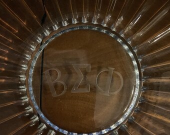 Vintage BEO Beta Sigma Phi Crystal Etched Platter, Sorority Pride!!