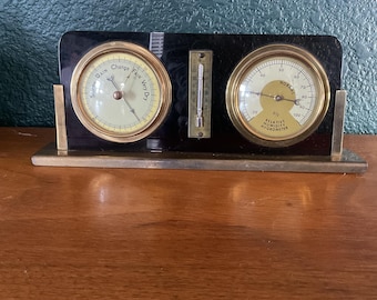 Vintage German 1940-1950 Brass Barometer / Thermometer / Hygrometer, Stunning Mid Century Piece!