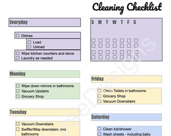 Minimalist Color Block Cleaning Checklist Digital Download