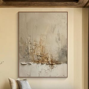 Brown abstract oil painting decorative painting, beige textured wabi-sabi wall painting, beige abstract art, modern home decor