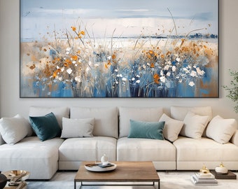 Blaue Wildblumen Malerei auf Leinwand, moderne Kunst realistisch, moderne Kunst impressionistisch