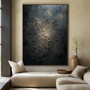 Black simple abstract oil painting decorative painting, black wabi-sabi wall painting, black abstract art, modern living room decoration