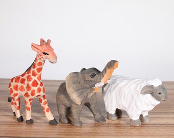 Pure handmade animal wood carving ornaments:Giraffe,Elephant,Sheep. Home Decor,Patio Decor,Animal ornament