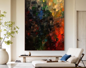 Textured Abstract Oil Painting, Color Block Palette Knife Canvas for Living Room