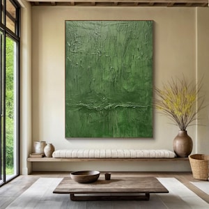 Original green abstract canvas decorative painting Green simple wall painting Green abstract art Modern living room decoration