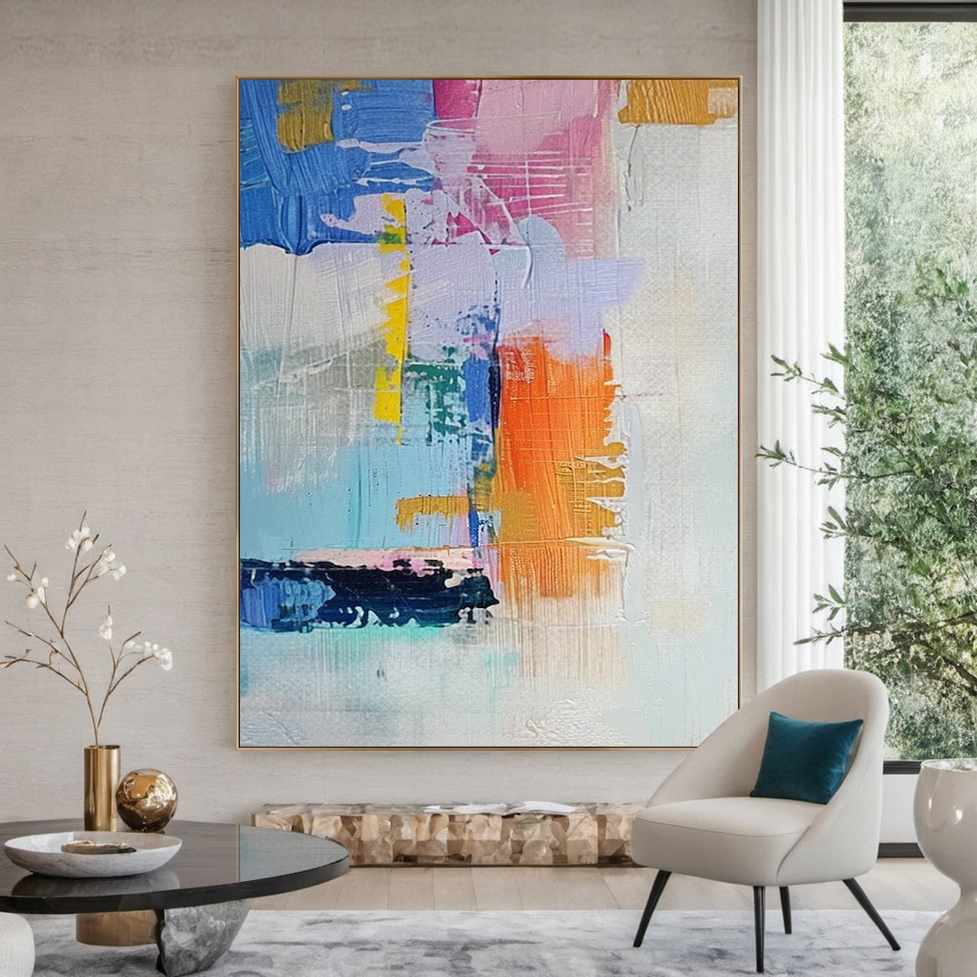 Large Colorful Abstract Oil Painting on Canvas, Modern Office Art ...