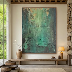 green painting, green canvas art, green minimalist painting, green texture wall art, large green abstract painting, living room decor