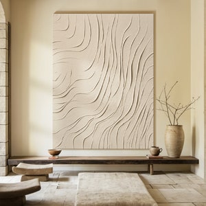 Large bohemian abstract canvas painting, beige oil painting thick texture knife painting, textured wall art, neutral living room wall decor
