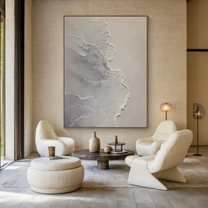 Grey canvas art, grey minimalist texture painting, large grey wall art, light beige abstract painting, modern abstract art, home decor