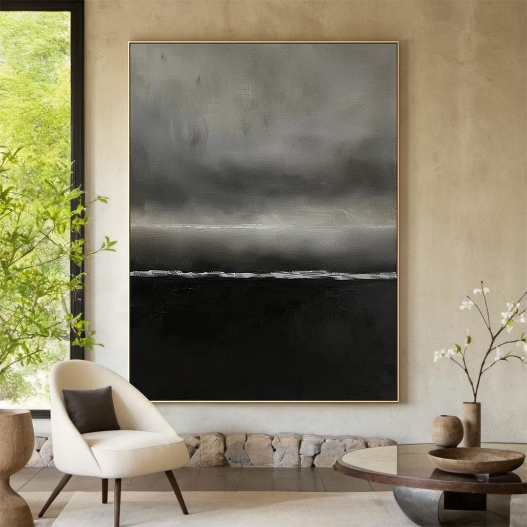 Black Canvas Art, Grey Minimalist Texture Painting, Large Grey Wall Art ...