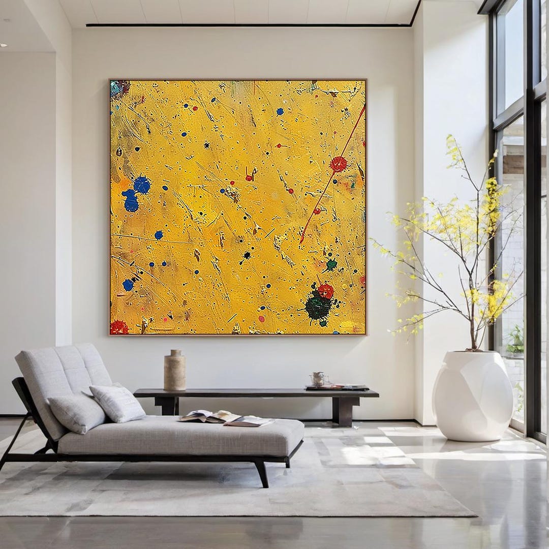 Large Yellow Abstract Painting on Canvas – Modern Minimalist Wall Art ...