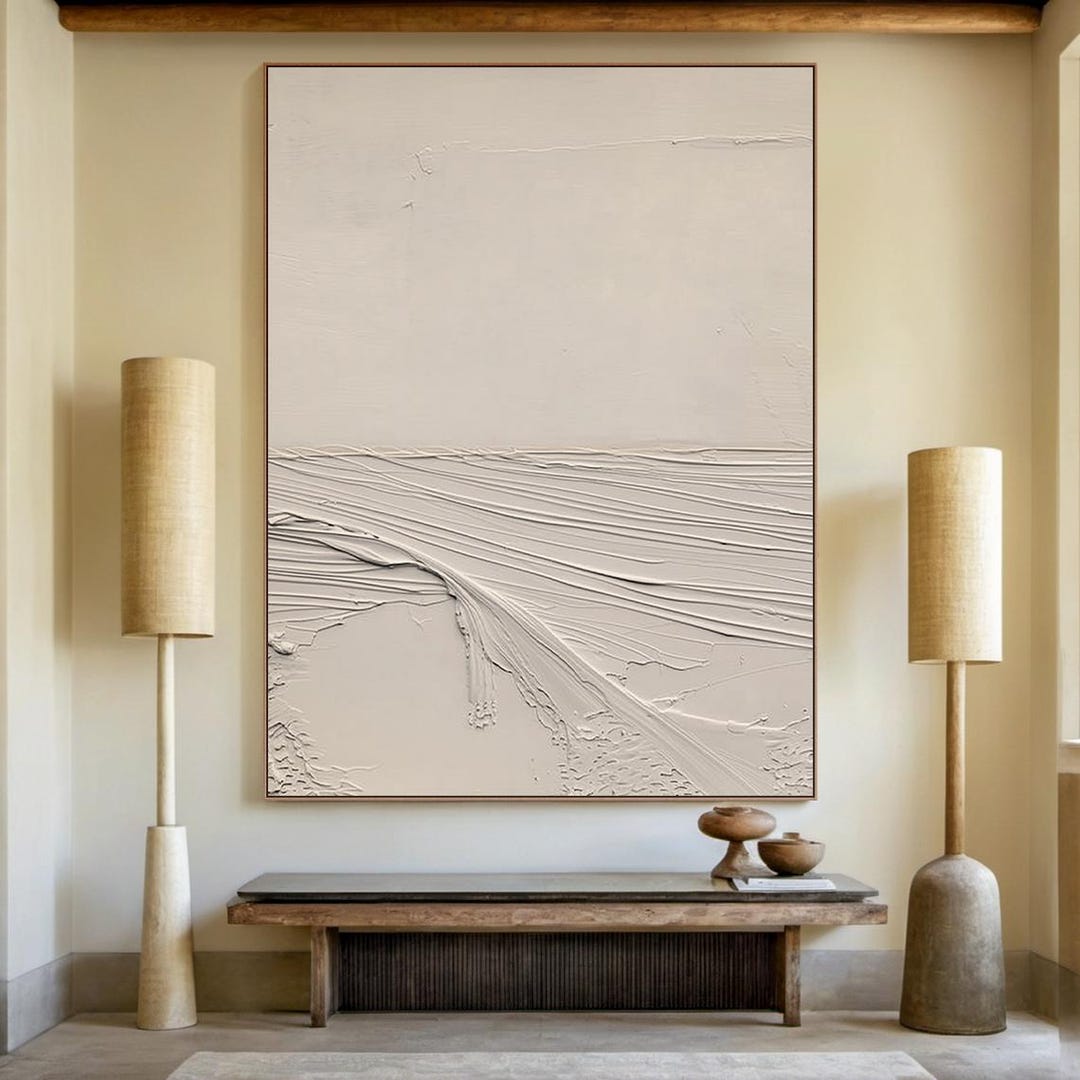 Pure Beige Minimalist Wall Art, Large Beige Abstract Oil Painting ...