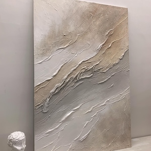 Large Wabi-sabi style brown wall painting, off-white texture painting, brown minimalist abstract painting, modern art, wall decoration image 8