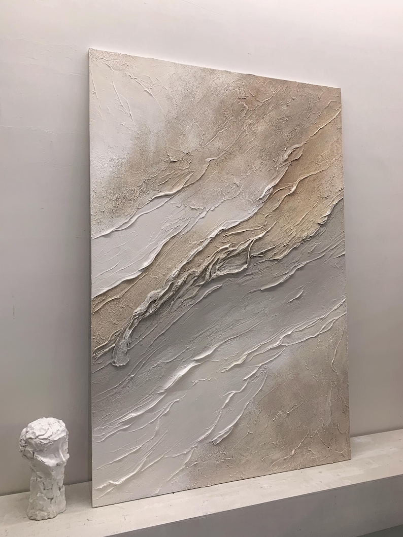 Large Wabi-sabi style brown wall painting, off-white texture painting, brown minimalist abstract painting, modern art, wall decoration image 8
